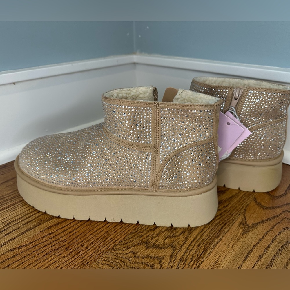 Women's Wild Fable Memory Foam Sherpa Ankle Boots w/ Rhinestones